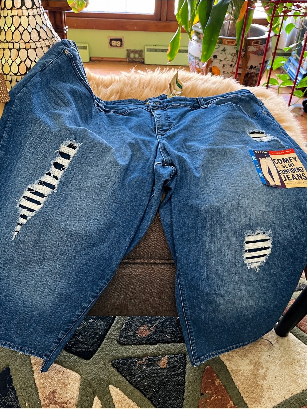Faded Glory Blue Distressed Relaxed Fit Jeans